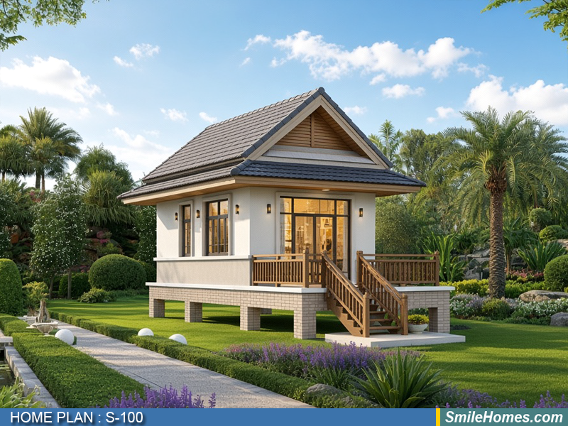 แบบบ้าน แบบบ้านชั้นเดียว S-100 - Modern Thai 1 ชั้น 42 ตร.ม.
