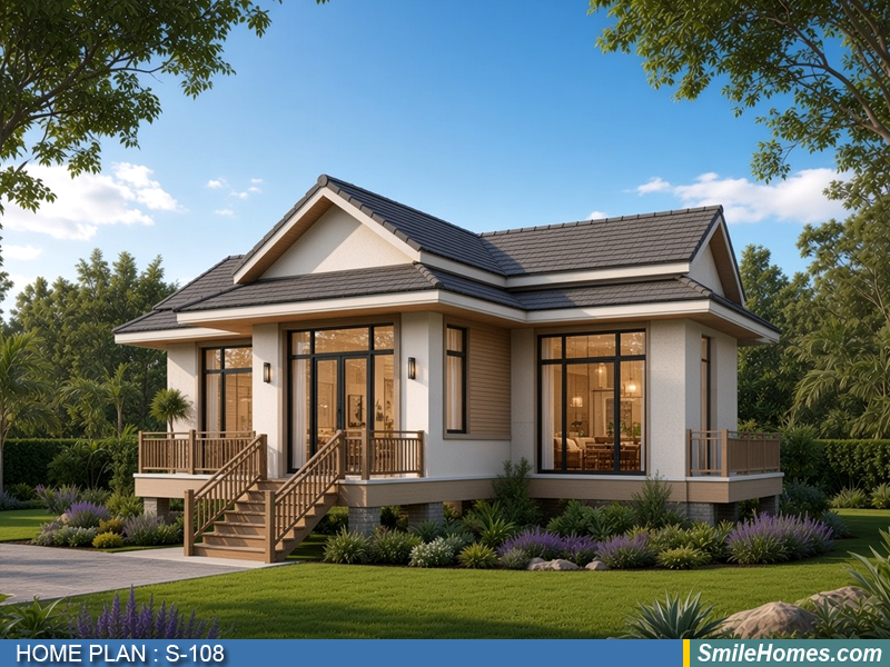 แบบบ้าน แบบบ้านชั้นเดียว S-108 - Modern Thai 1 ชั้น 90 ตร.ม.