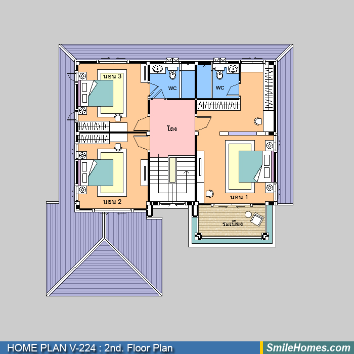 แปลนพื้นชั้นบน — แบบบ้าน 2 ชั้น V-224