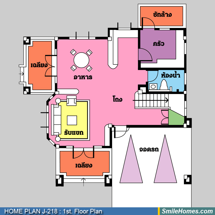 แปลนพื้นชั้นล่าง — แบบบ้าน 2 ชั้น J-218