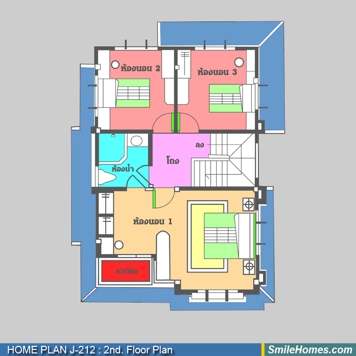 แปลนพื้นชั้นบน — แบบบ้าน 2 ชั้น J-212