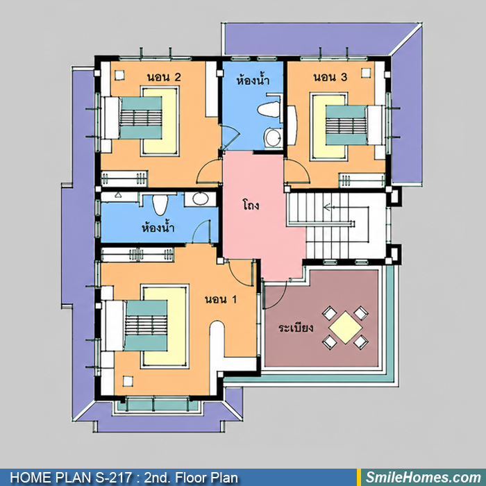 แปลนพื้นชั้นบน — แบบบ้าน 2 ชั้น S-217