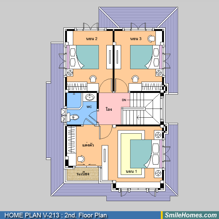 แปลนพื้นชั้นบน — แบบบ้าน 2 ชั้น V-213