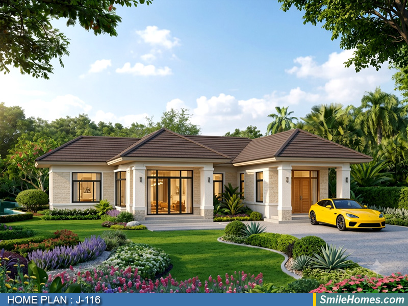 แบบบ้าน แบบบ้านชั้นเดียว J-116 - Contemporary 1 ชั้น 145 ตร.ม.