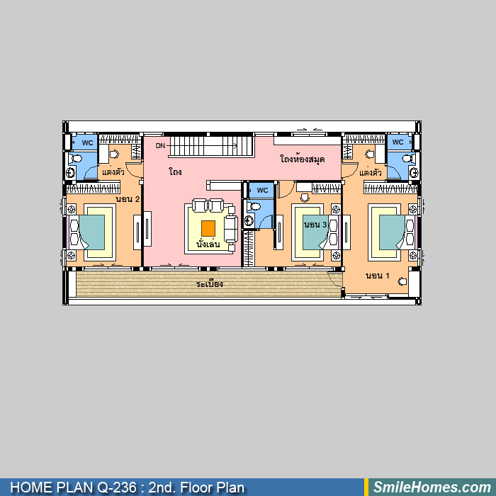 แปลนพื้นชั้นบน — แบบบ้าน 2 ชั้น Q-236