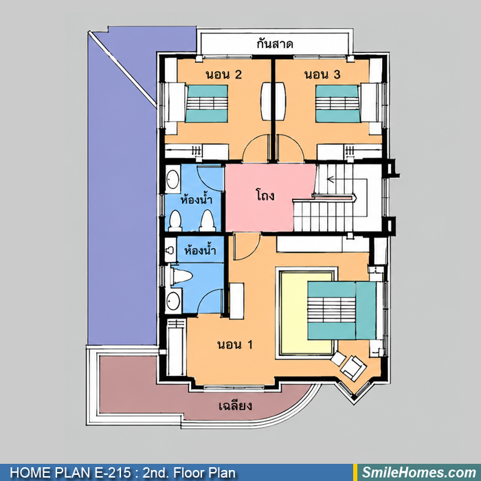แปลนพื้นชั้นบน — แบบบ้าน 2 ชั้น E-215