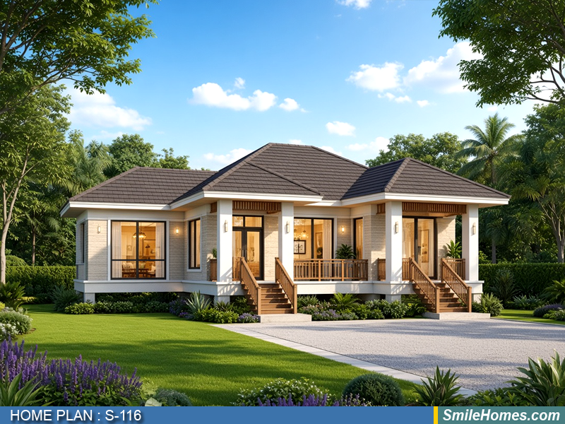 แบบบ้าน แบบบ้านชั้นเดียว S-116 - Modern Thai 1 ชั้น 155 ตร.ม.