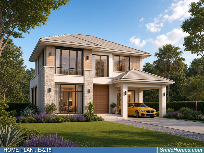 แบบบ้าน แบบบ้าน 2 ชั้น E-216 - Modern Contemporary 2 ชั้น 155 ตร.ม.