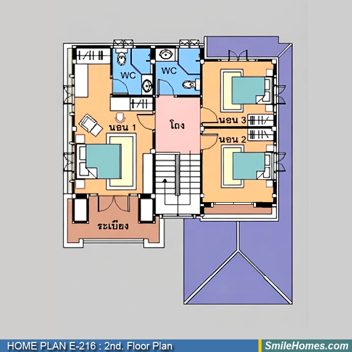 แปลนพื้นชั้นบน — แบบบ้าน 2 ชั้น E-216