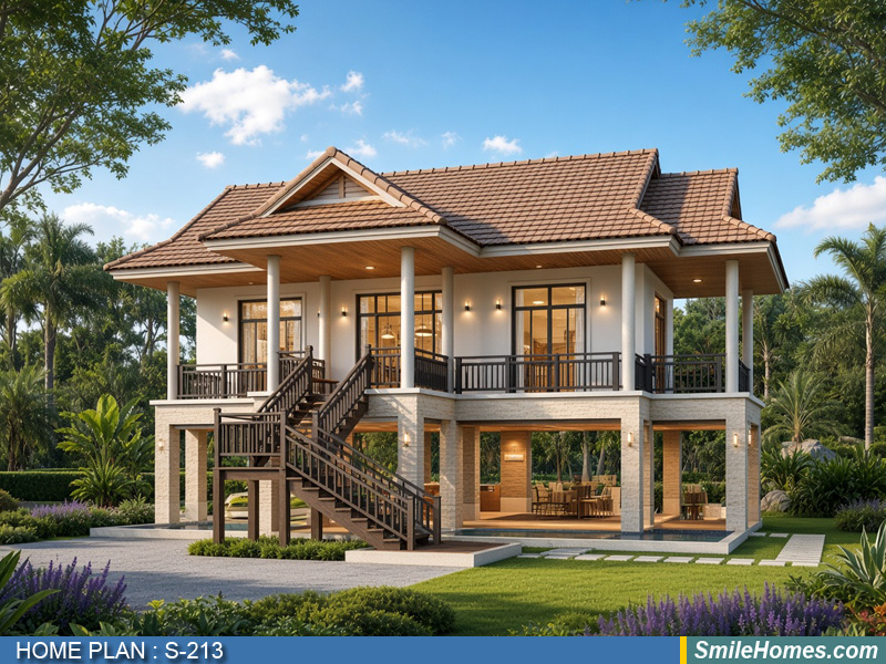 แบบบ้าน แบบบ้าน 2 ชั้น S-213 - Modern Thai 2 ชั้น 180 ตร.ม.