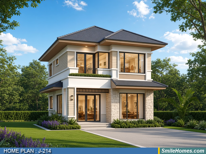 แบบบ้าน แบบบ้าน 2 ชั้น J-214 - Contemporary 2 ชั้น 128 ตร.ม.