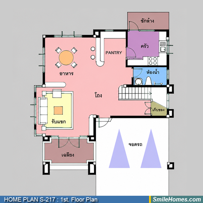 แปลนพื้นชั้นล่าง — แบบบ้าน 2 ชั้น S-217