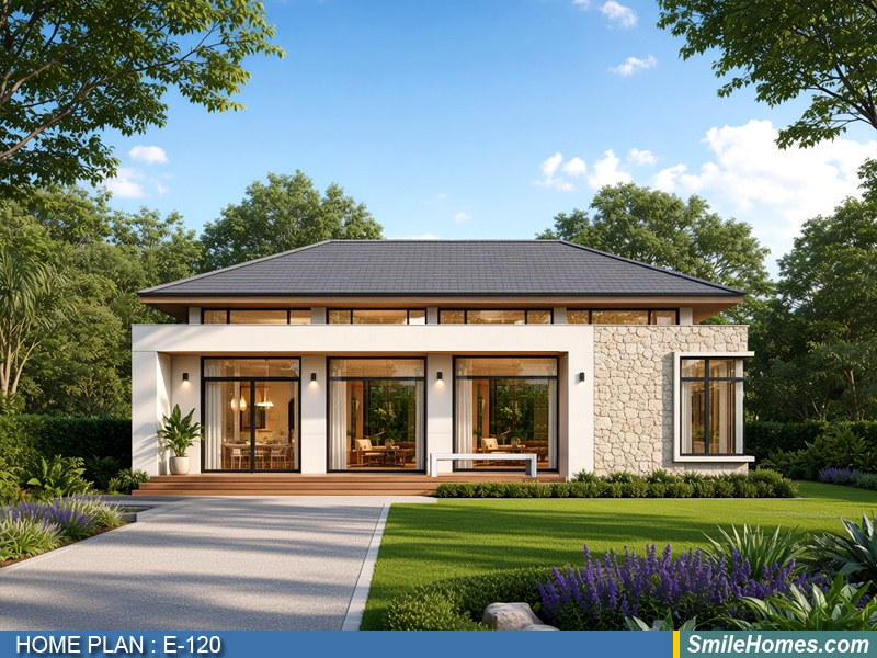 แบบบ้าน แบบบ้านชั้นเดียว E-120 - Modern Contemporary 1 ชั้น 140 ตร.ม.