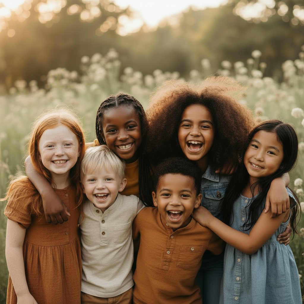 Diverse children smiling together