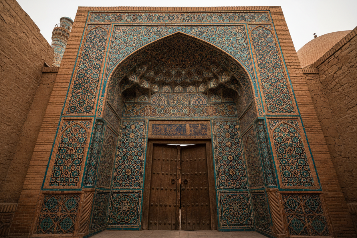 Ornate Islamic architectural doorway with geometric tiles