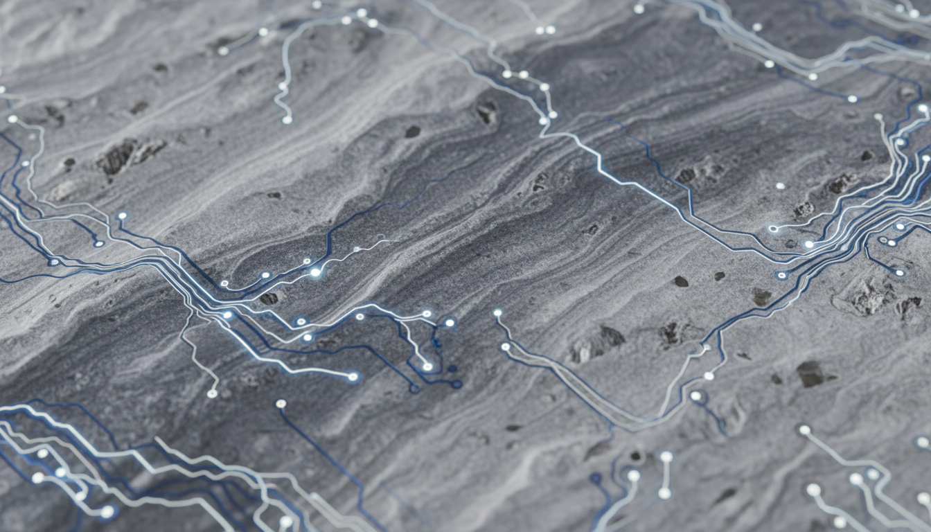 Textures alpines évoquant l'ancrage de MR Digital en Savoie — technologie et authenticité
