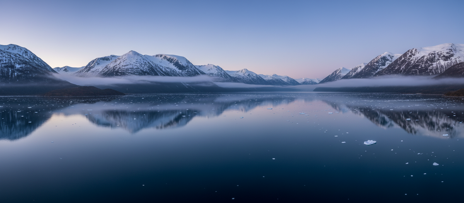 Norwegian fjord landscape during blue hour