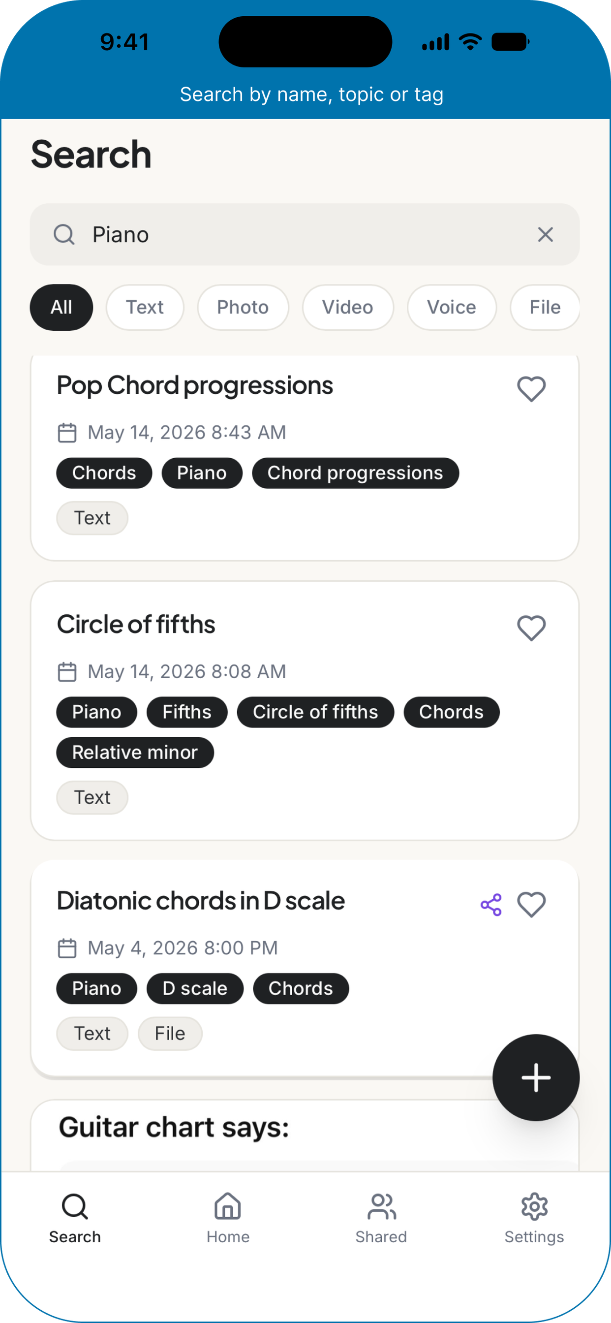 Tucksy search screen with filters and tag results