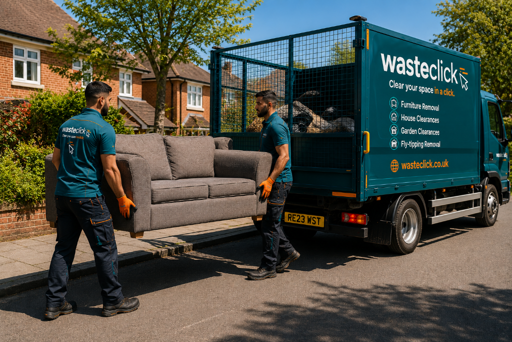 Bulky Item Removal Wandsworth SW18 | Wandsworth Waste Professional sofa and furniture removal in Wandsworth SW18 - two crew loading a bulky sofa for collection