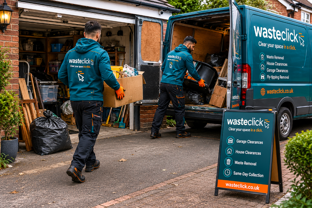 Garage Clearance Wandsworth SW18, South West London | Wandsworth Waste Garage clearance in Wandsworth SW18, South West London - team loading household waste from a residential garage