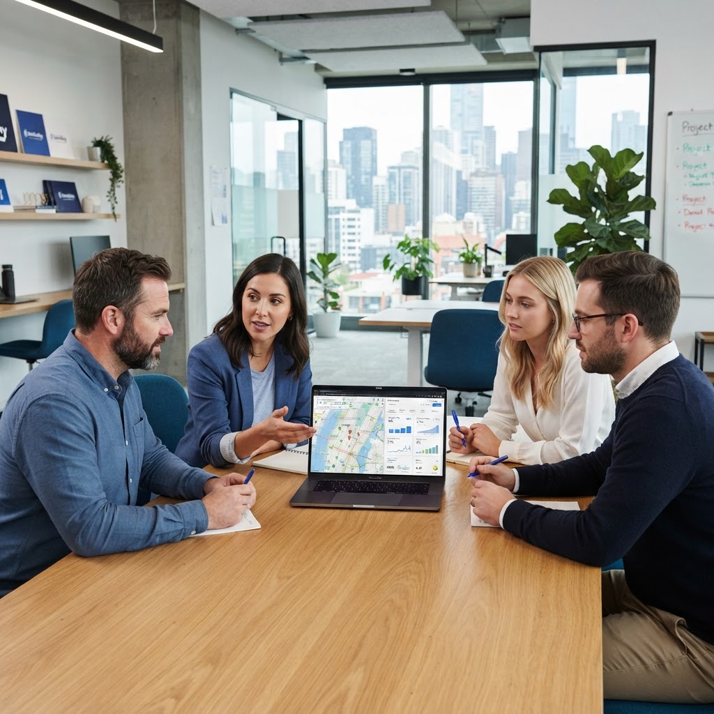 LeadValets marketing team collaborating on local SEO and AI search strategy for plumbing, HVAC, and electrical clients