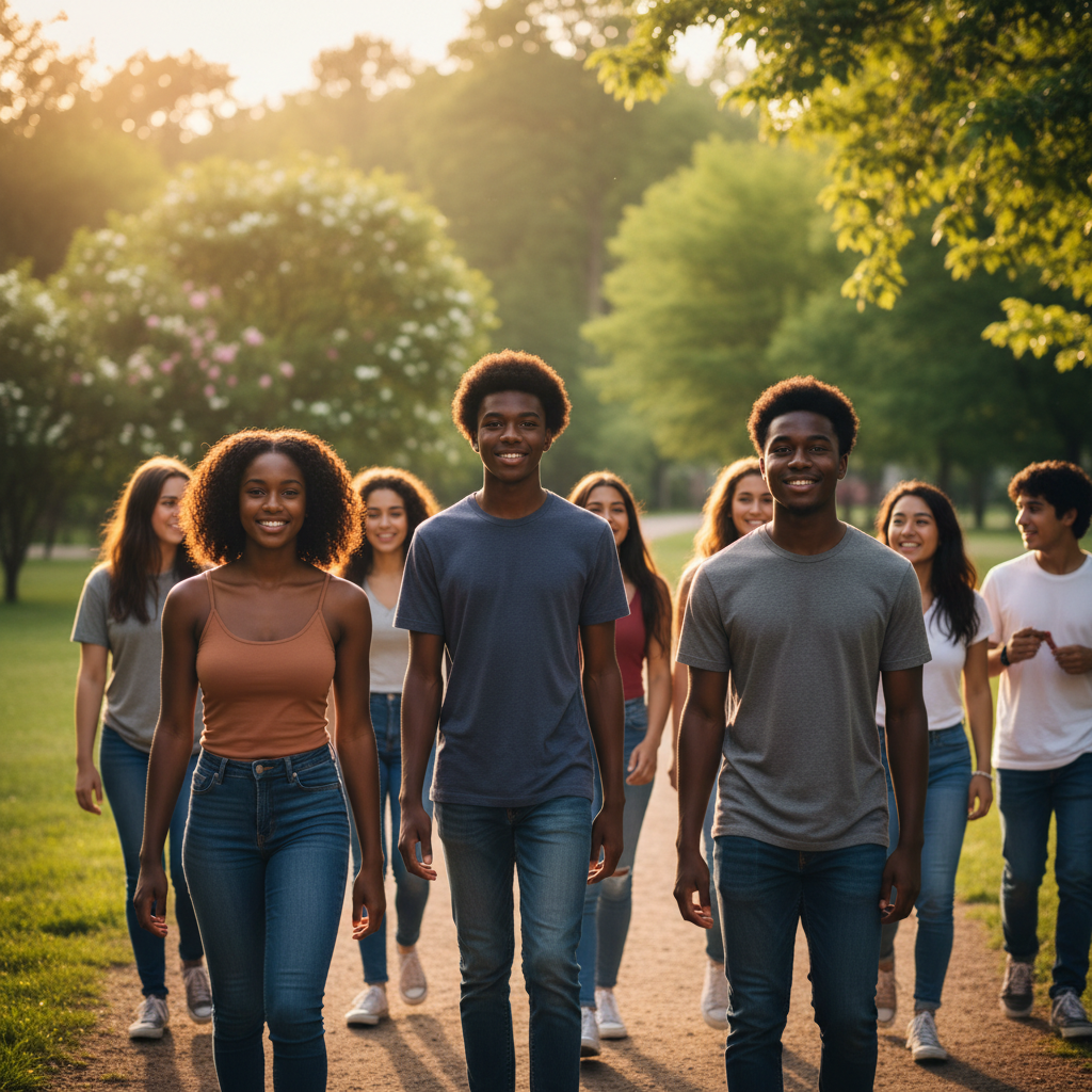 Diverse youth of different ethnicities walking together
