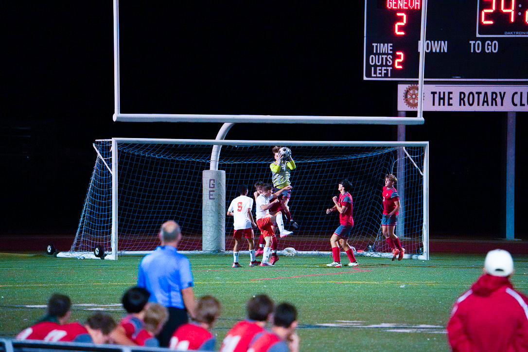 Goalkeeper save under the lights