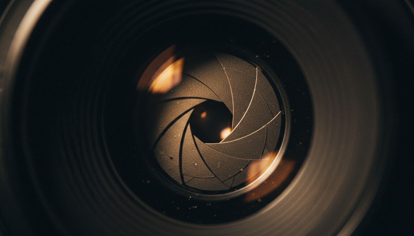 Cinematic camera lens close-up