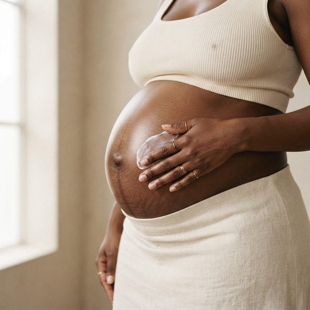 Belly-focused pregnancy body care ritual