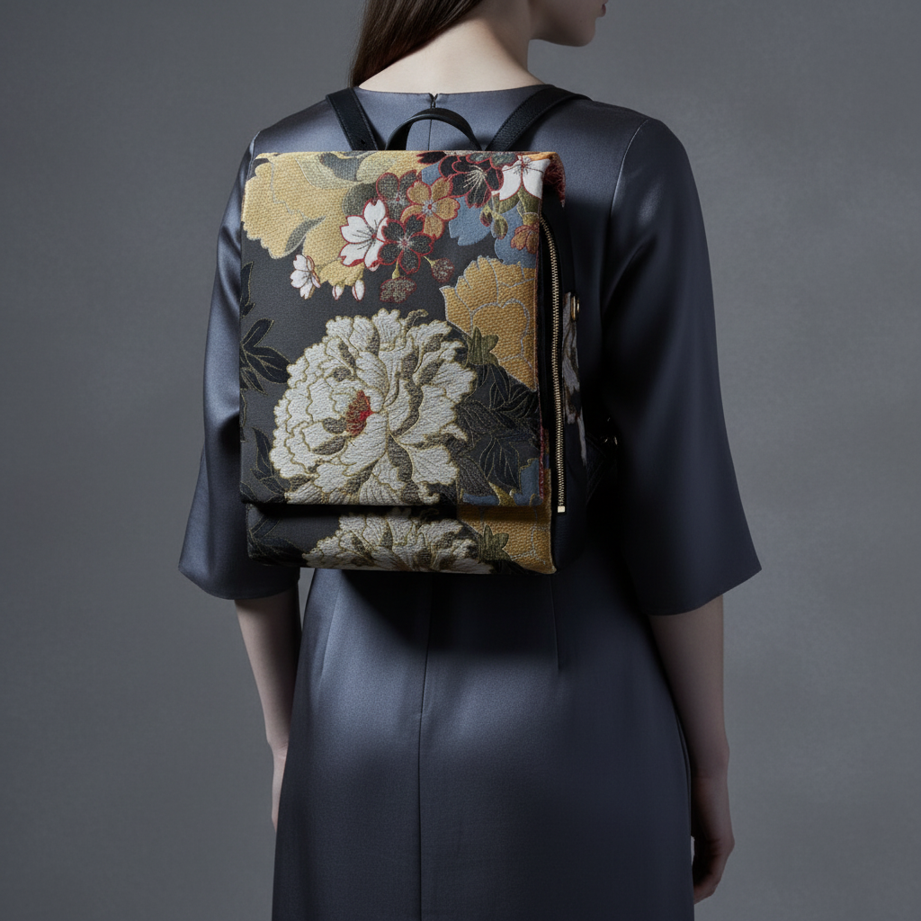 The beauty of the obi backpack on an elegant woman
