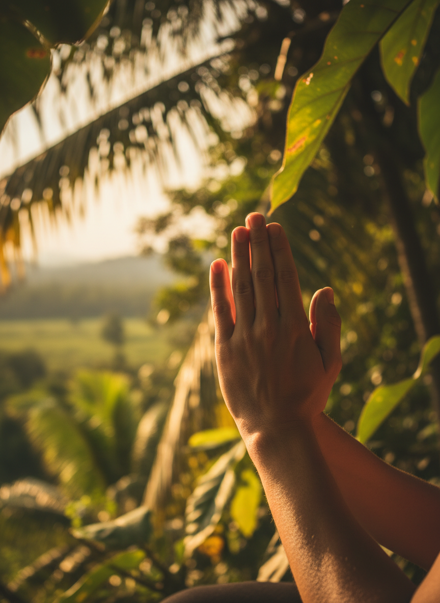 Hands in prayer position during meditation