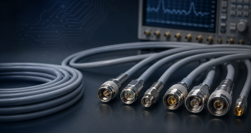 High-performance RF coaxial connector macro photograph