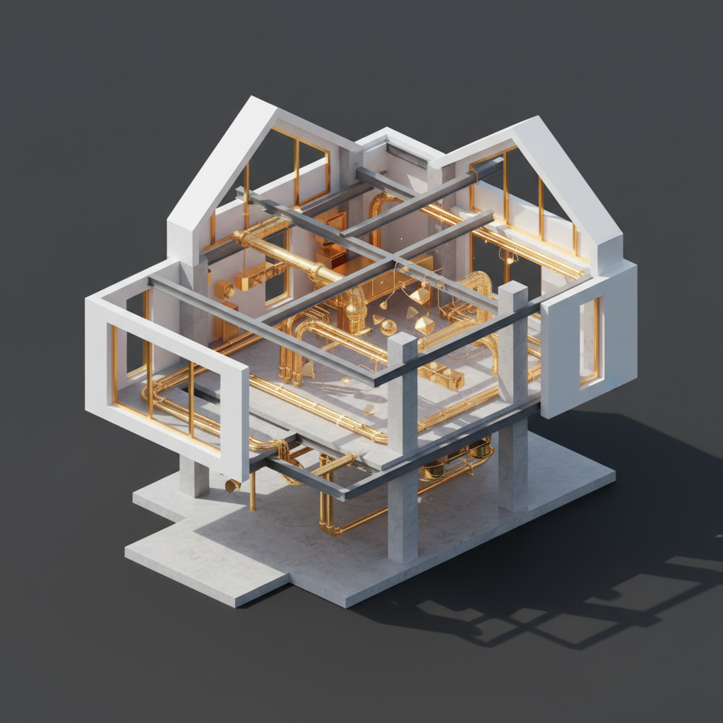 3D architectural structure with valuation data nodes