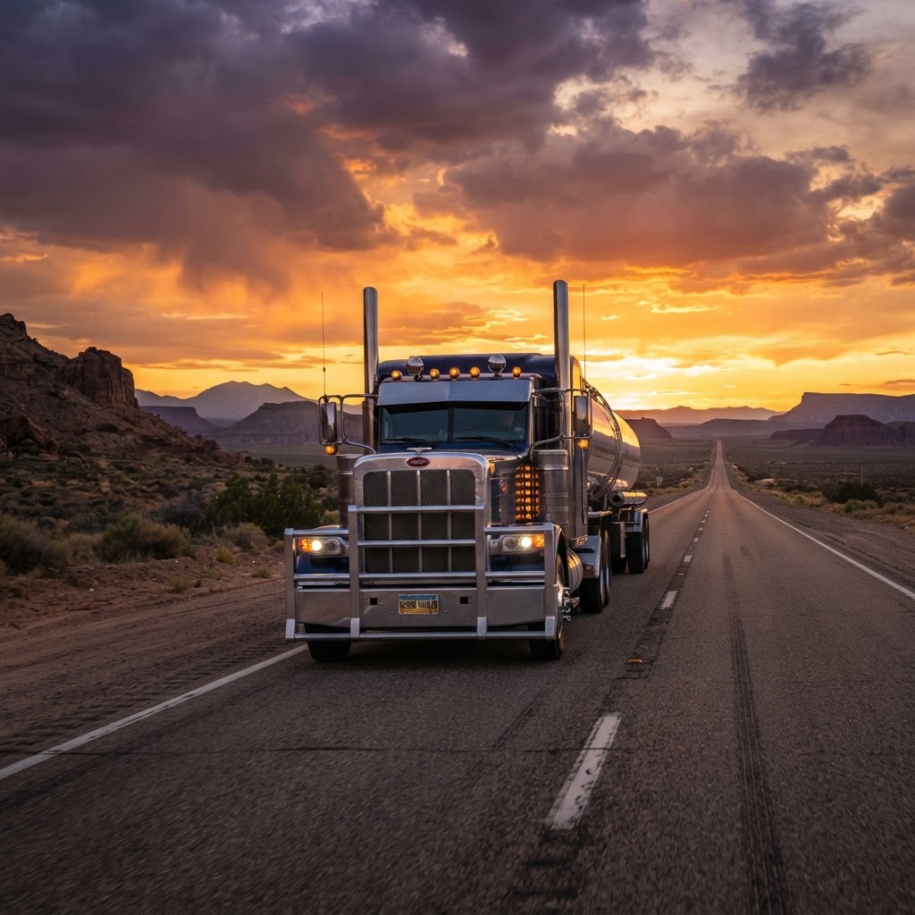 American semi-truck on the open highway