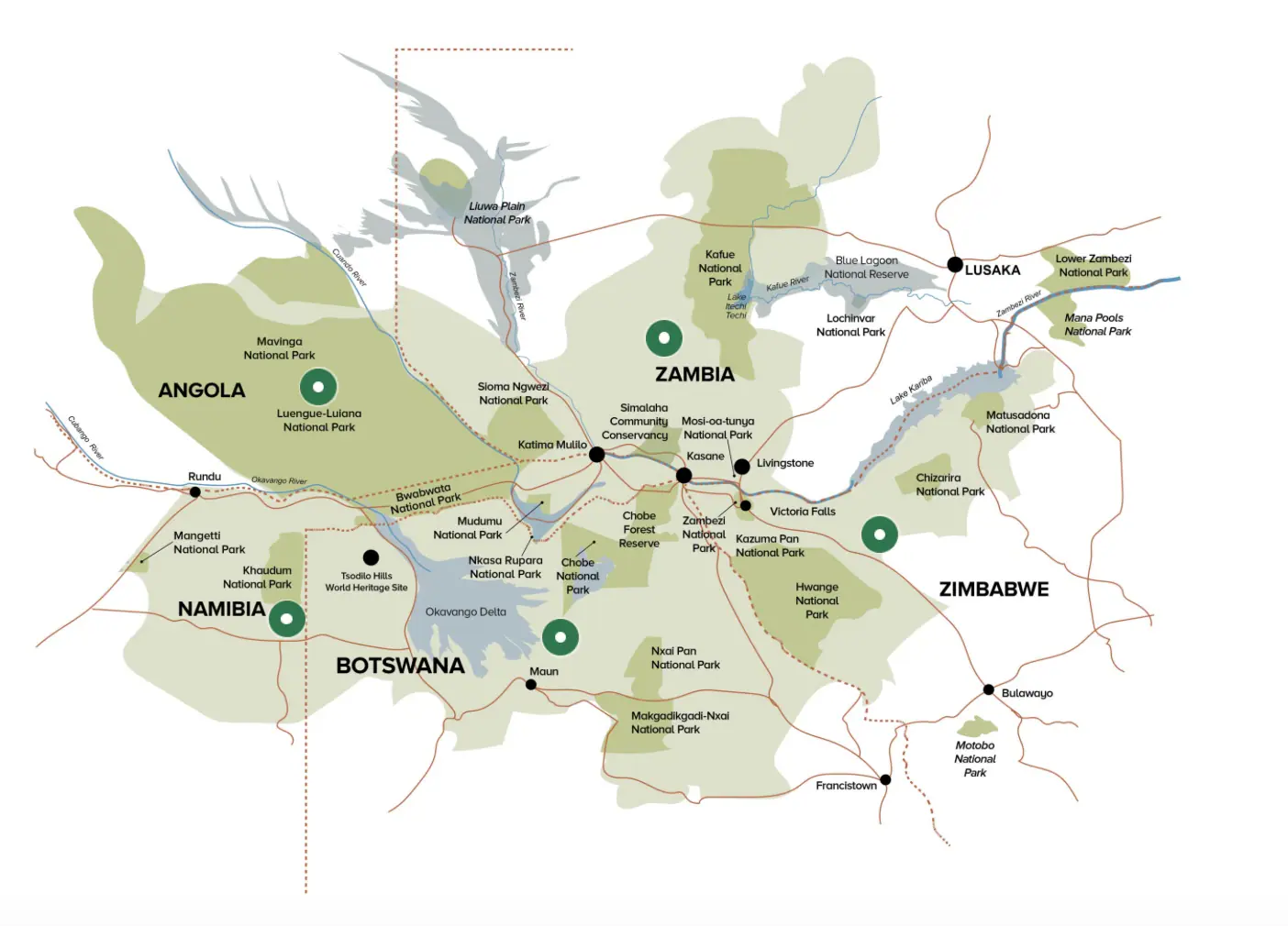 KAZA Transfrontier Conservation Area map