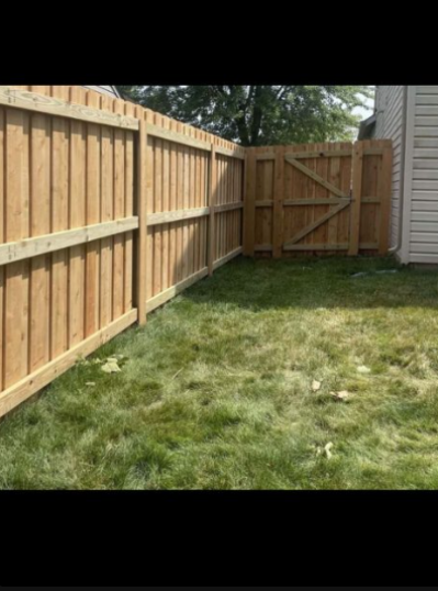 Cedar wood privacy fence with gate in a residential Tennessee backyard