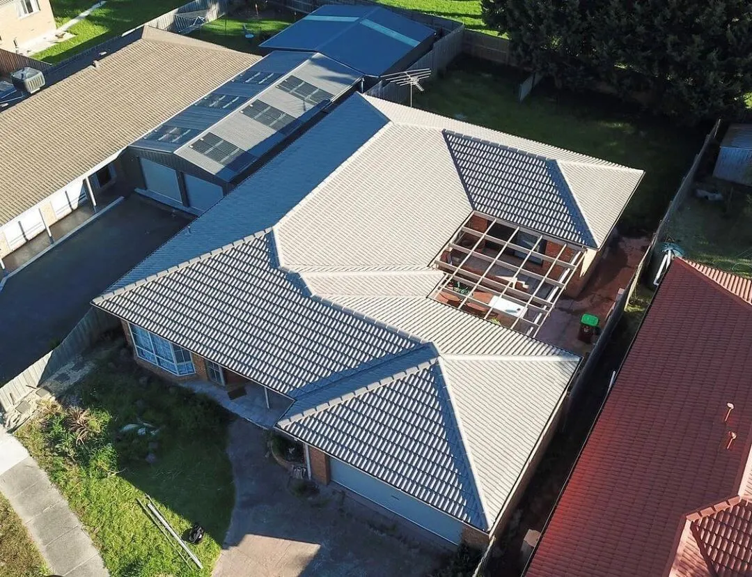Roof replacement aerial view Melbourne home