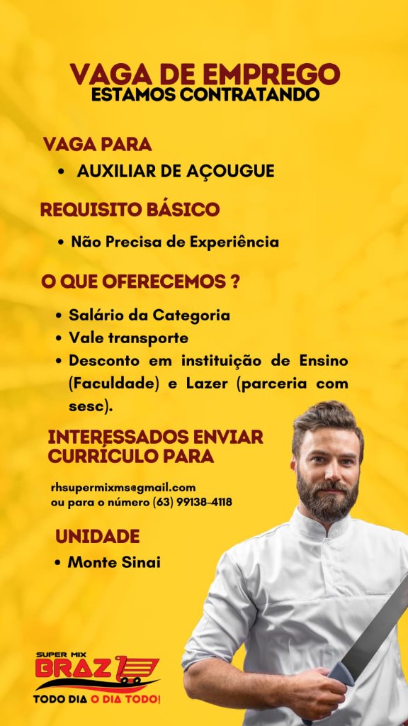 Vaga de Emprego - Auxiliar de Açougue - Super Mix Braz