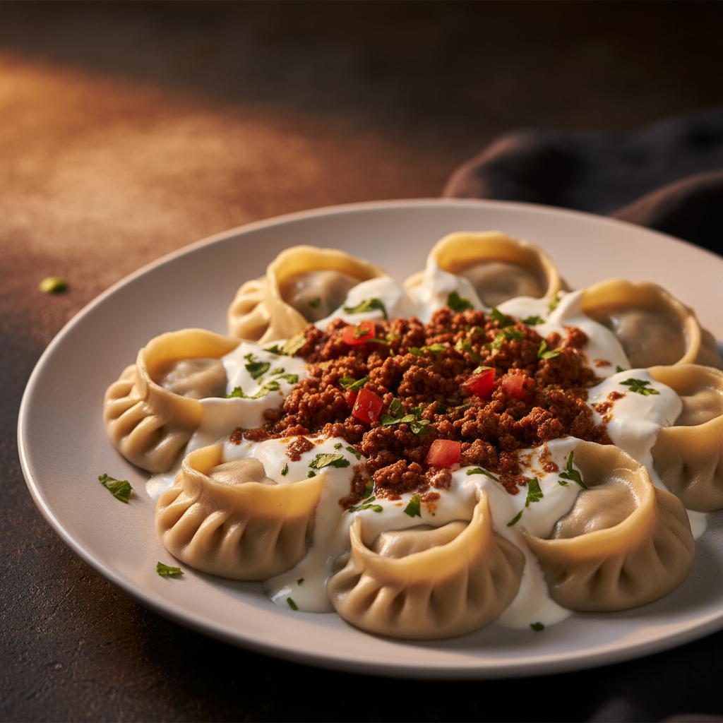 Traditional Afghan Mantu dumplings