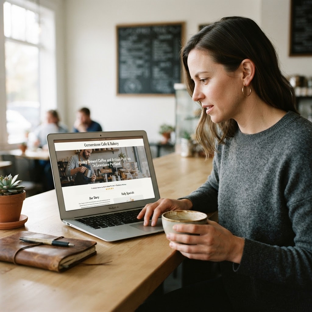 Customer using a local business website on a phone