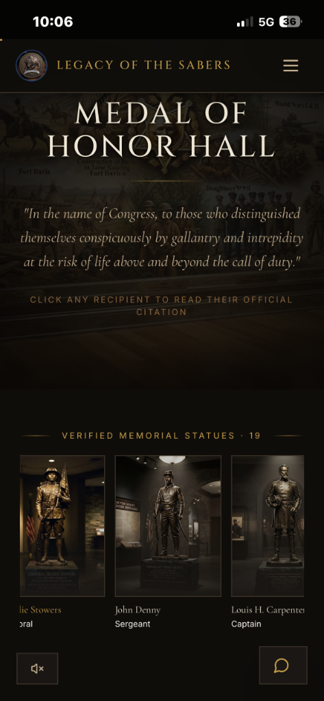 Legacy of the Sabers mobile Medal of Honor Hall