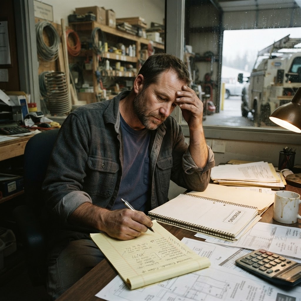 Small contractor revisiting an estimate during a normal workday
