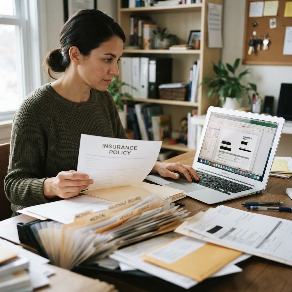 Person comparing a household document with a digital copy