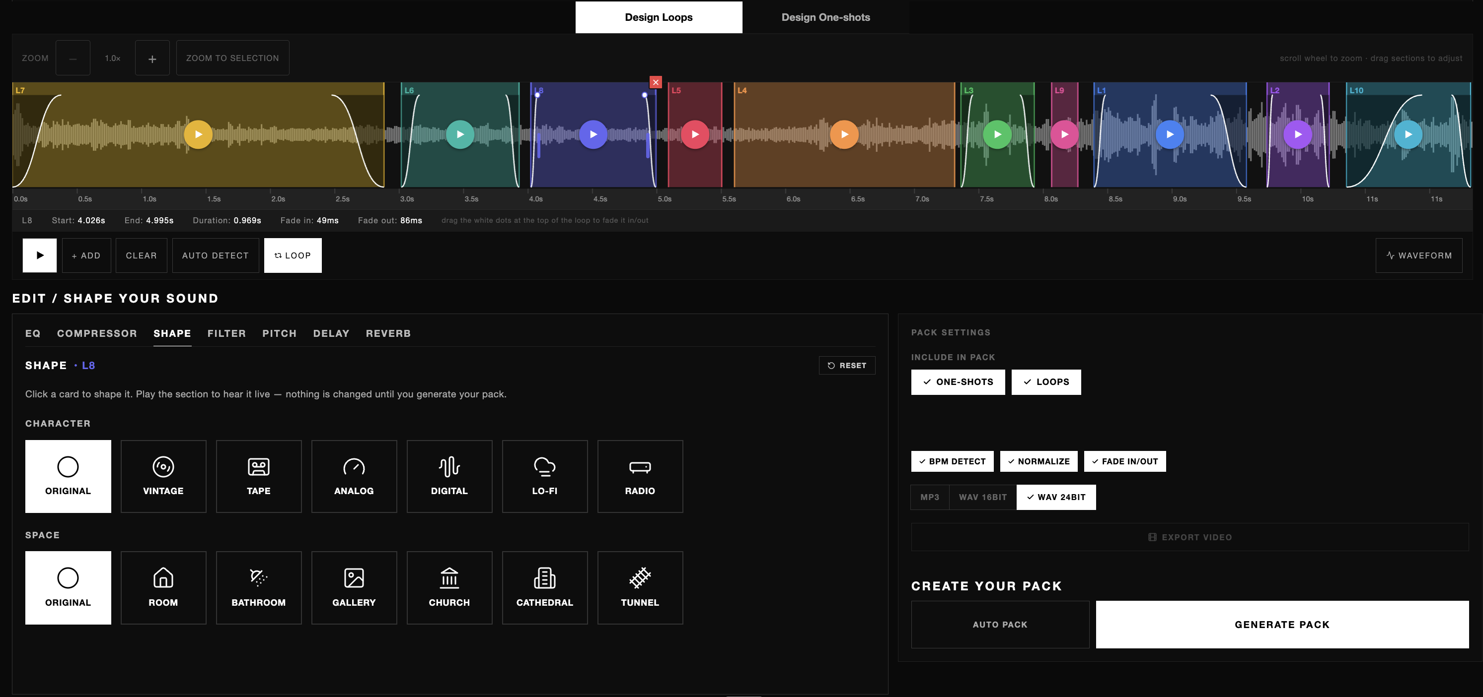 Generate pack — design loops and one-shots