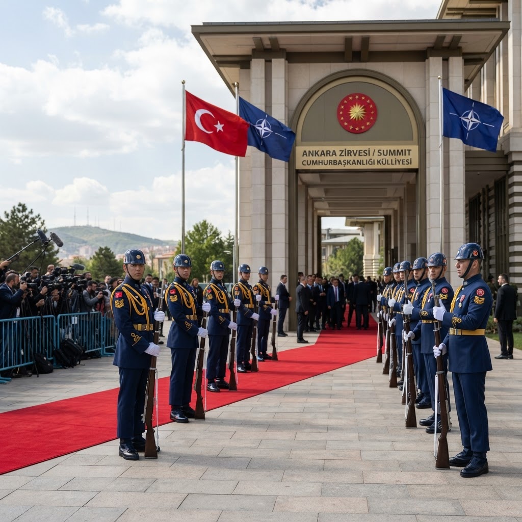 Military honor guard at Ankara summit venue entrance