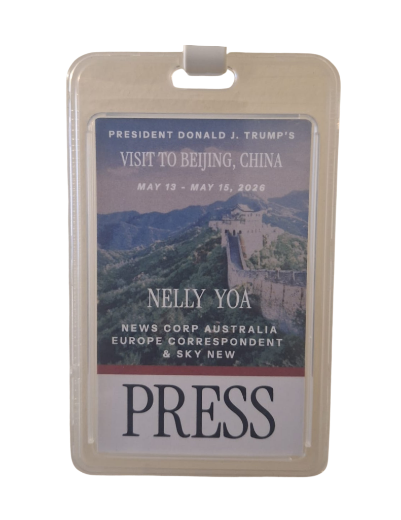 Official press credential — President Trump's visit to Beijing, May 2026