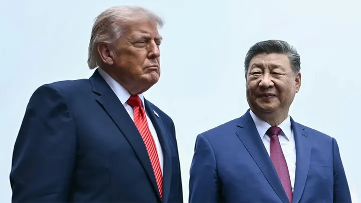 Chinese President Xi Jinping and U.S. President Donald Trump standing side by side