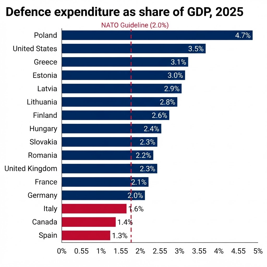 Chart: Defence expenditure as share of GDP for NATO members, 2025