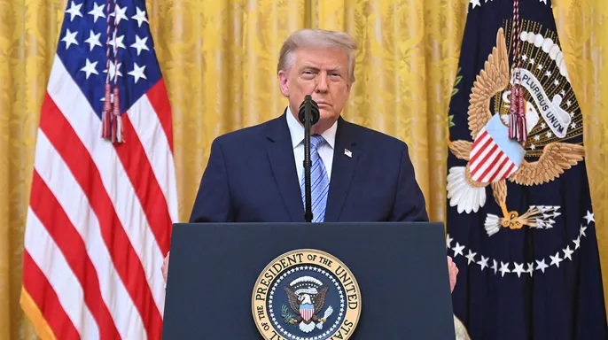 President Donald Trump announces the scale-back of joint military exercises with South Korea from the White House.