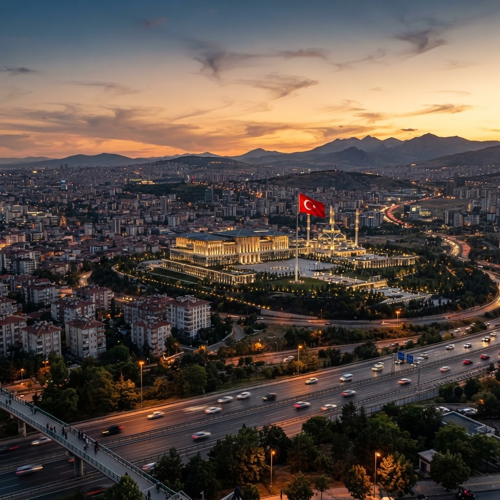 Ankara skyline at dusk with Presidential Complex